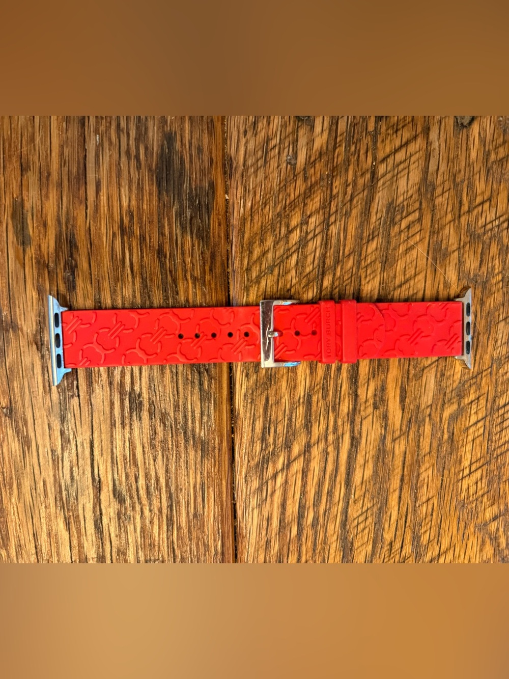 Tory Burch Red Silicone Watch Band with Embossed Logo Motif